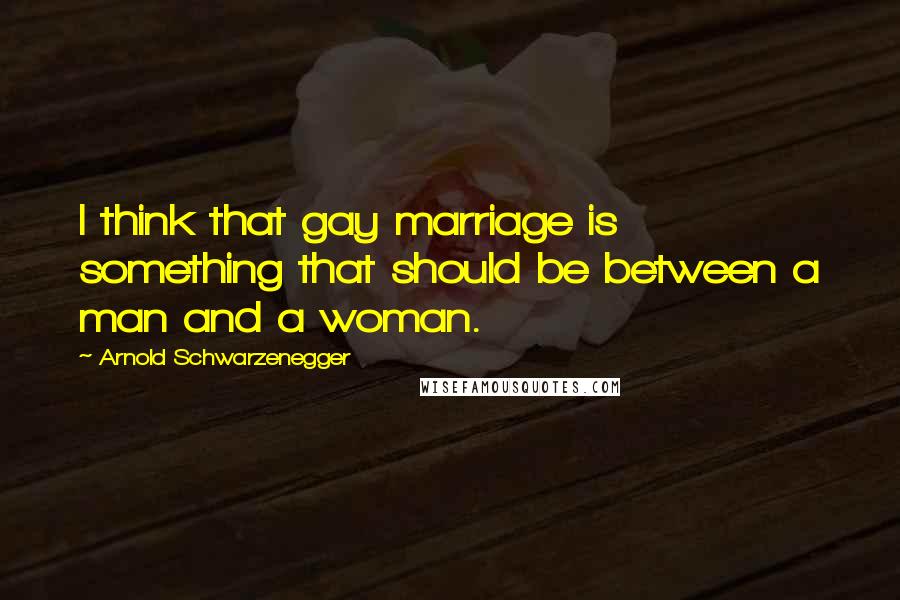 Arnold Schwarzenegger Quotes: I think that gay marriage is something that should be between a man and a woman.