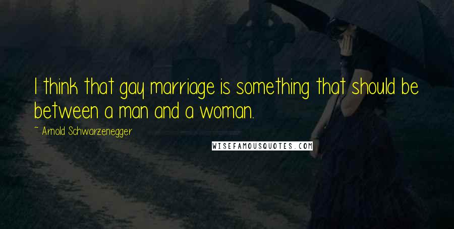 Arnold Schwarzenegger Quotes: I think that gay marriage is something that should be between a man and a woman.