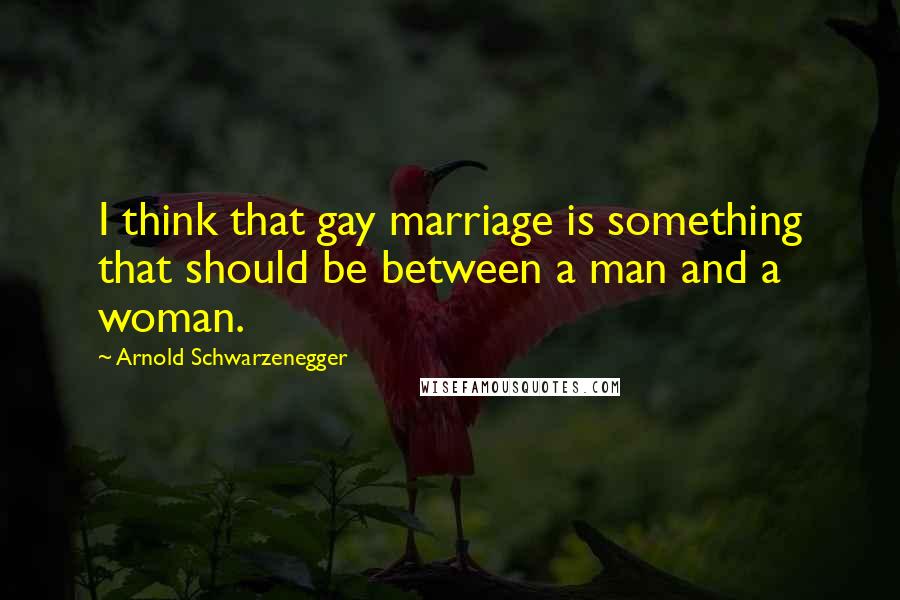 Arnold Schwarzenegger Quotes: I think that gay marriage is something that should be between a man and a woman.