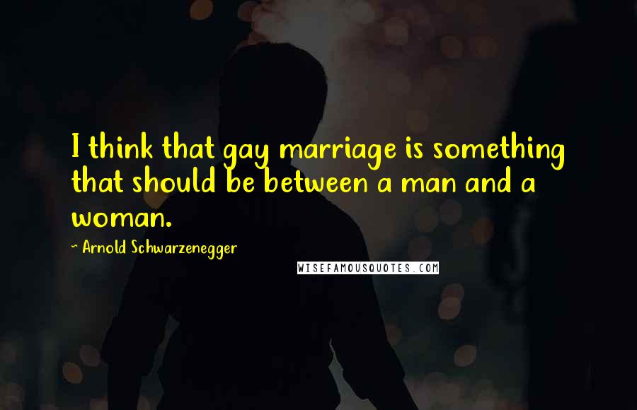 Arnold Schwarzenegger Quotes: I think that gay marriage is something that should be between a man and a woman.