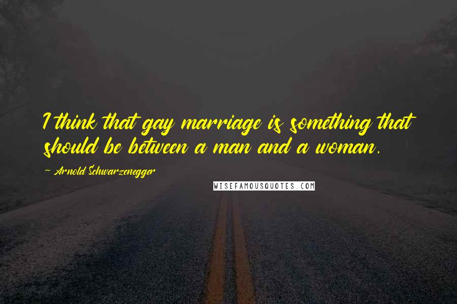 Arnold Schwarzenegger Quotes: I think that gay marriage is something that should be between a man and a woman.