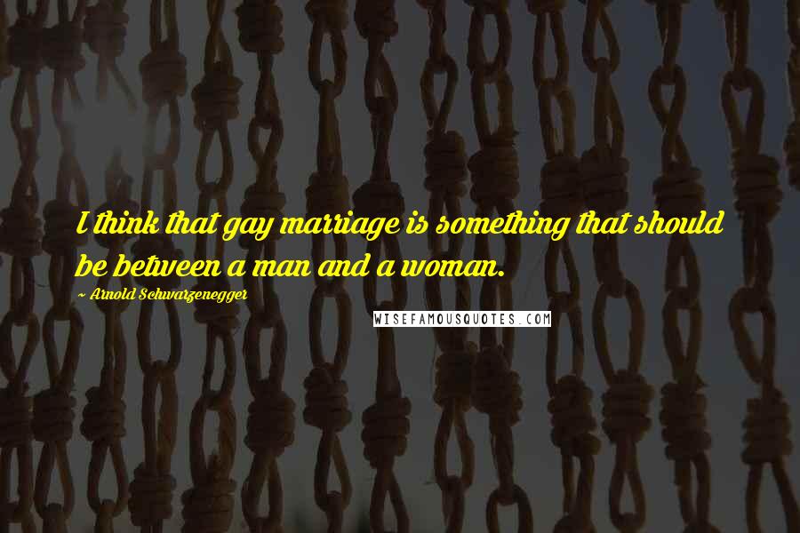 Arnold Schwarzenegger Quotes: I think that gay marriage is something that should be between a man and a woman.
