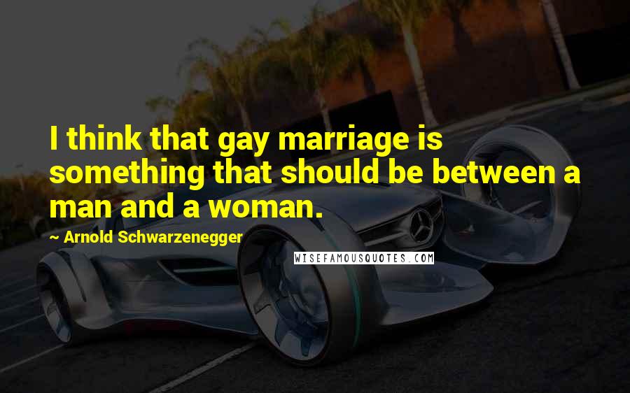 Arnold Schwarzenegger Quotes: I think that gay marriage is something that should be between a man and a woman.