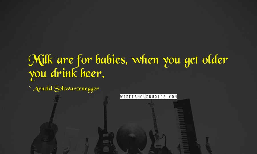 Arnold Schwarzenegger Quotes: Milk are for babies, when you get older you drink beer.