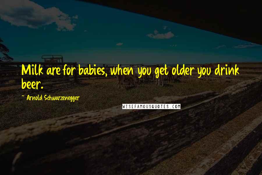 Arnold Schwarzenegger Quotes: Milk are for babies, when you get older you drink beer.