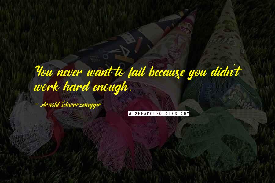 Arnold Schwarzenegger Quotes: You never want to fail because you didn't work hard enough.