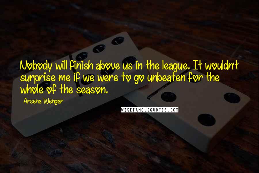 Arsene Wenger Quotes: Nobody will finish above us in the league. It wouldn't surprise me if we were to go unbeaten for the whole of the season.