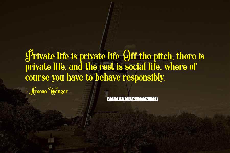 Arsene Wenger Quotes: Private life is private life. Off the pitch, there is private life, and the rest is social life, where of course you have to behave responsibly.