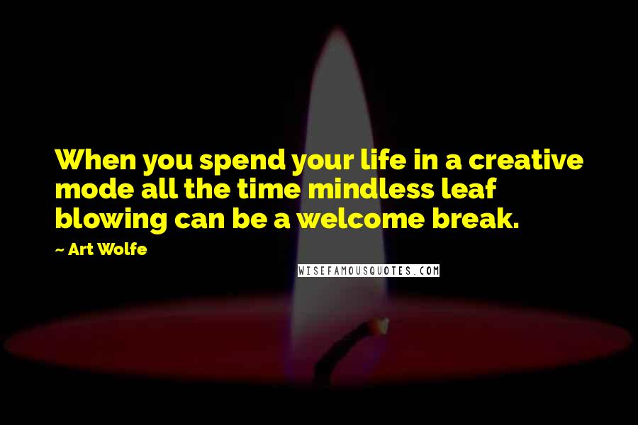 Art Wolfe Quotes: When you spend your life in a creative mode all the time mindless leaf blowing can be a welcome break.