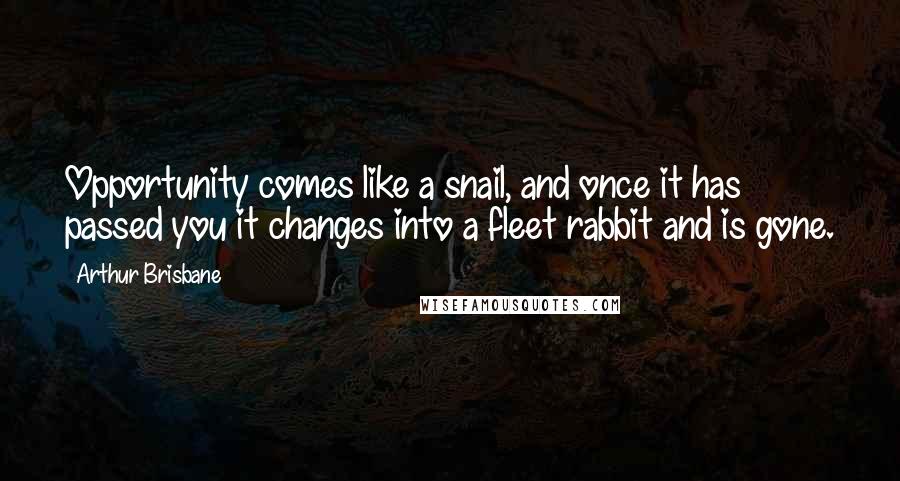 Arthur Brisbane Quotes: Opportunity comes like a snail, and once it has passed you it changes into a fleet rabbit and is gone.