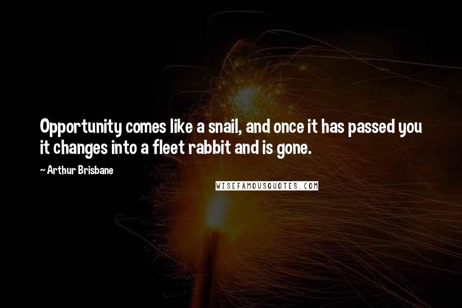 Arthur Brisbane Quotes: Opportunity comes like a snail, and once it has passed you it changes into a fleet rabbit and is gone.