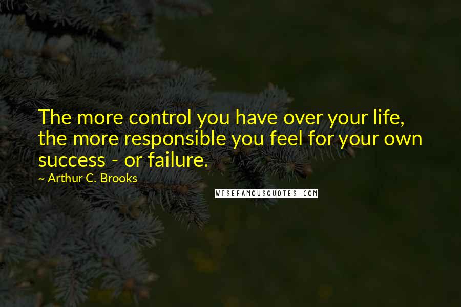 Arthur C. Brooks Quotes: The more control you have over your life, the more responsible you feel for your own success - or failure.