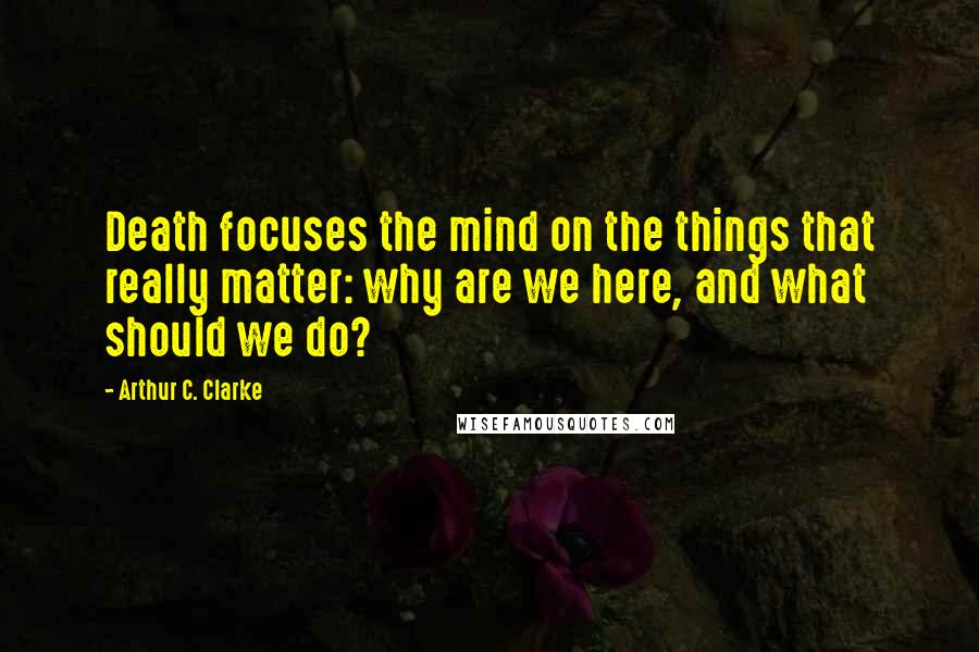 Arthur C. Clarke Quotes: Death focuses the mind on the things that really matter: why are we here, and what should we do?