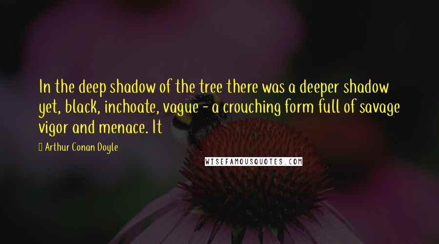 Arthur Conan Doyle Quotes: In the deep shadow of the tree there was a deeper shadow yet, black, inchoate, vague - a crouching form full of savage vigor and menace. It