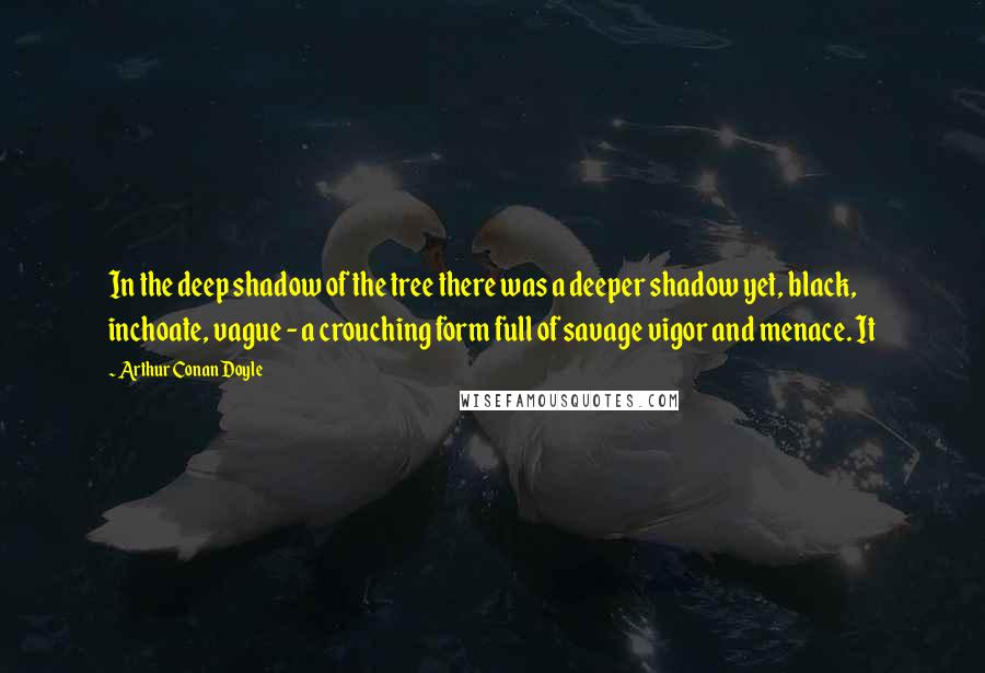 Arthur Conan Doyle Quotes: In the deep shadow of the tree there was a deeper shadow yet, black, inchoate, vague - a crouching form full of savage vigor and menace. It