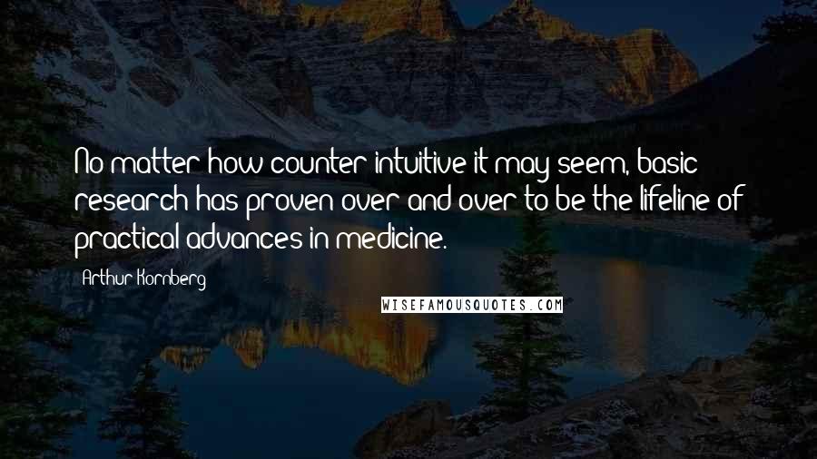 Arthur Kornberg Quotes: No matter how counter-intuitive it may seem, basic research has proven over and over to be the lifeline of practical advances in medicine.