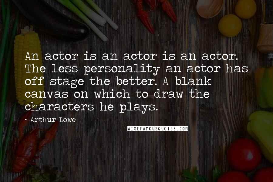 Arthur Lowe Quotes: An actor is an actor is an actor. The less personality an actor has off stage the better. A blank canvas on which to draw the characters he plays.