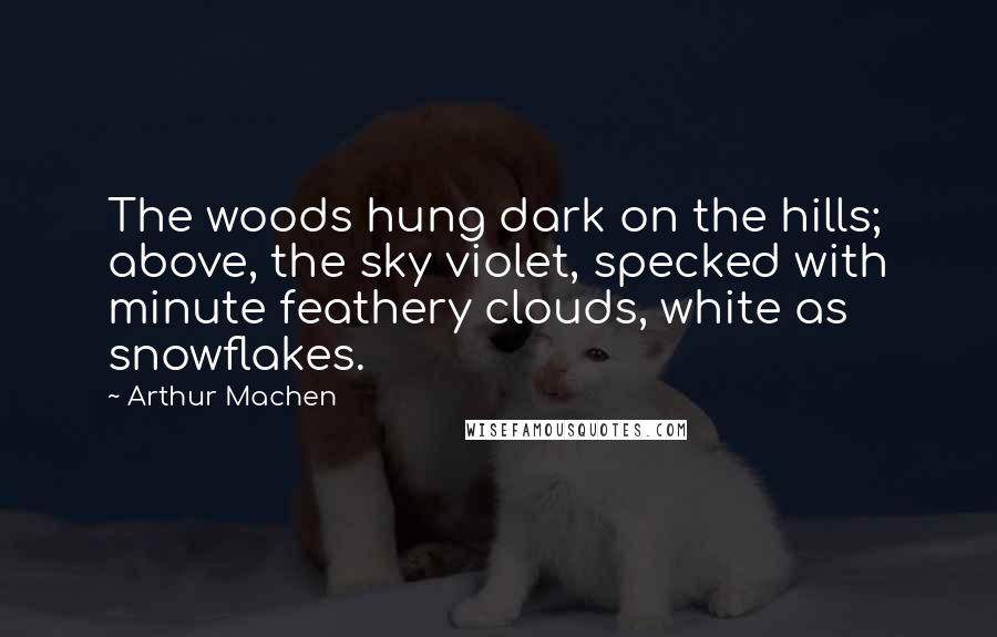 Arthur Machen Quotes: The woods hung dark on the hills; above, the sky violet, specked with minute feathery clouds, white as snowflakes.