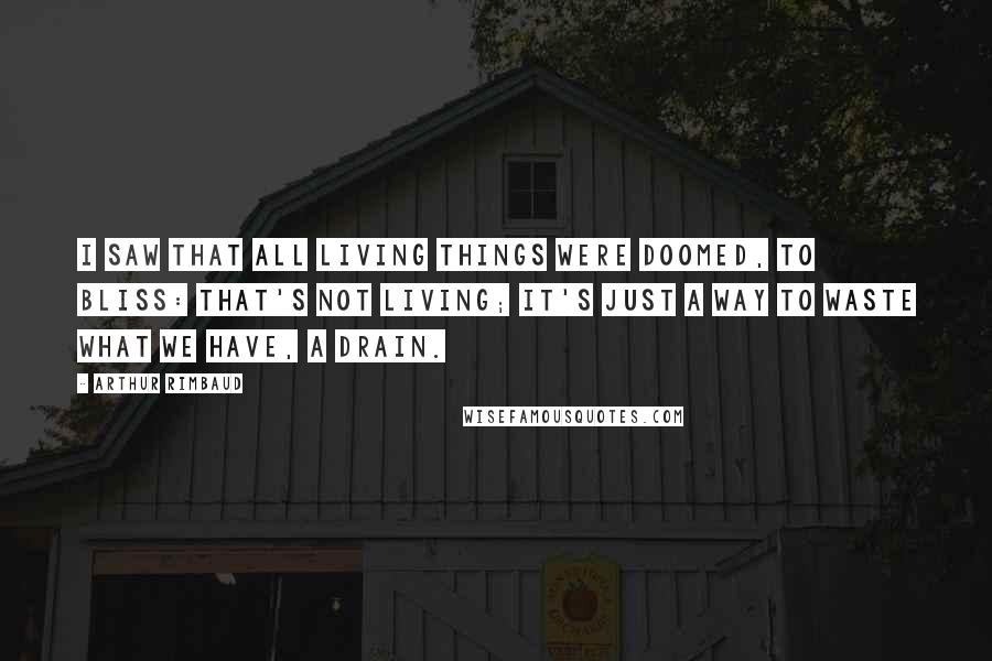 Arthur Rimbaud Quotes: I saw that all living things were doomed, to bliss: that's not living; it's just a way to waste what we have, a drain.