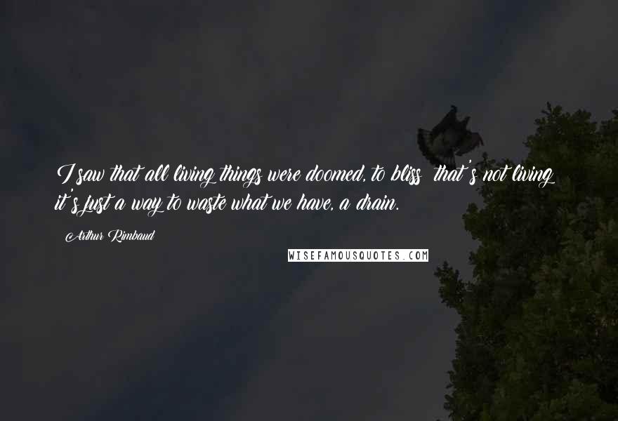 Arthur Rimbaud Quotes: I saw that all living things were doomed, to bliss: that's not living; it's just a way to waste what we have, a drain.