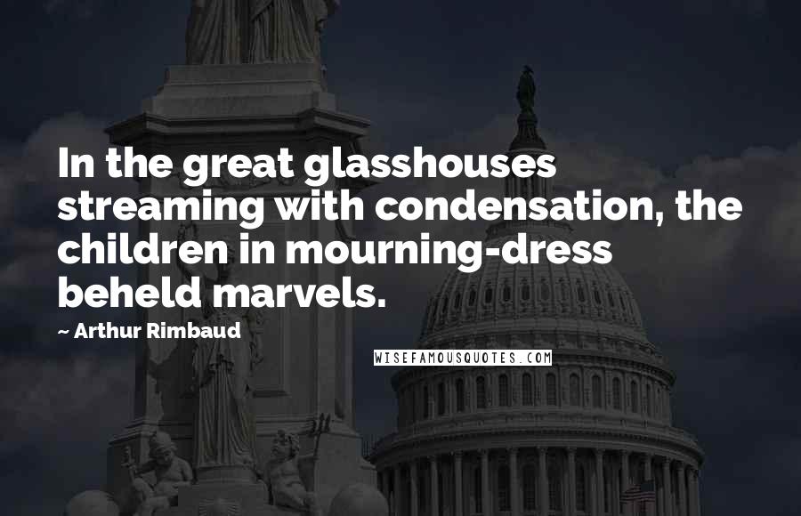 Arthur Rimbaud Quotes: In the great glasshouses streaming with condensation, the children in mourning-dress beheld marvels.