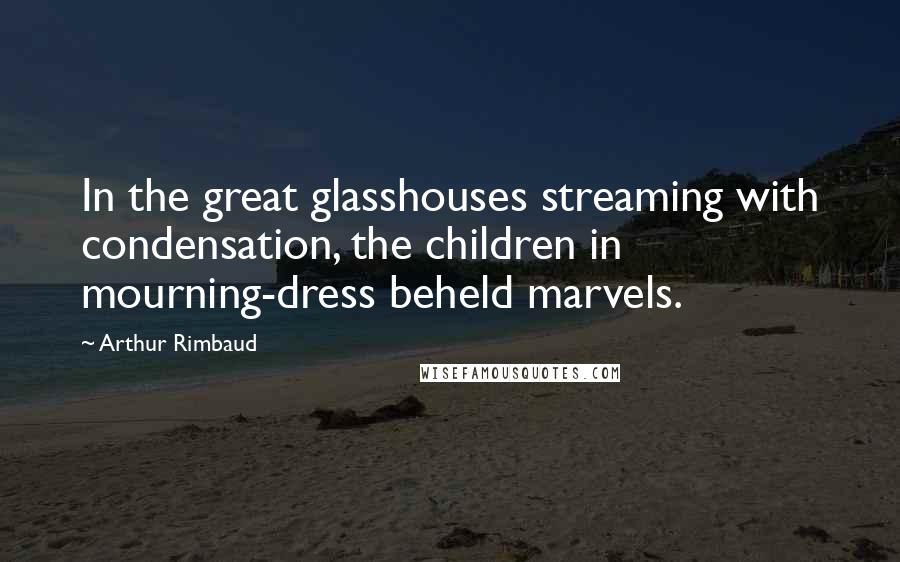 Arthur Rimbaud Quotes: In the great glasshouses streaming with condensation, the children in mourning-dress beheld marvels.