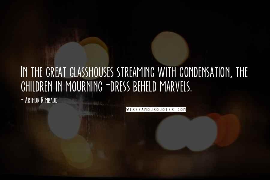 Arthur Rimbaud Quotes: In the great glasshouses streaming with condensation, the children in mourning-dress beheld marvels.