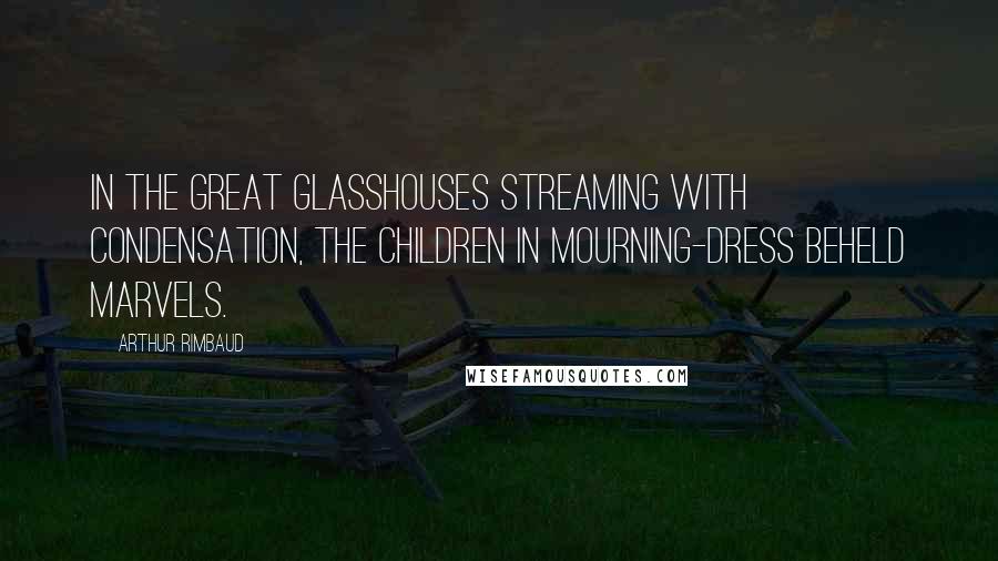 Arthur Rimbaud Quotes: In the great glasshouses streaming with condensation, the children in mourning-dress beheld marvels.