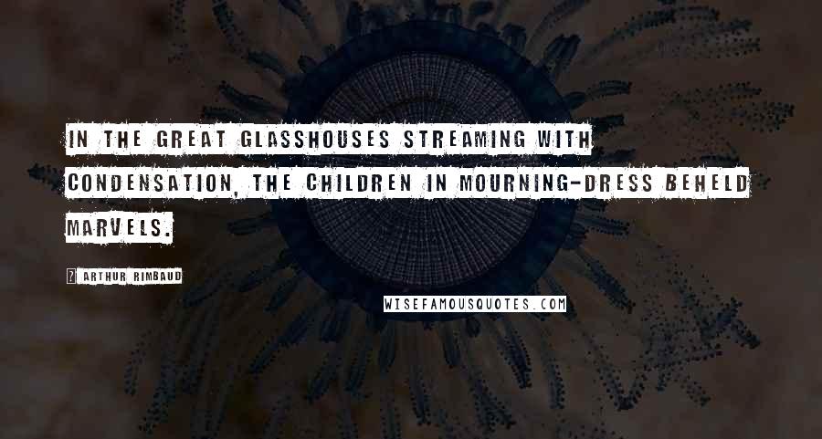 Arthur Rimbaud Quotes: In the great glasshouses streaming with condensation, the children in mourning-dress beheld marvels.