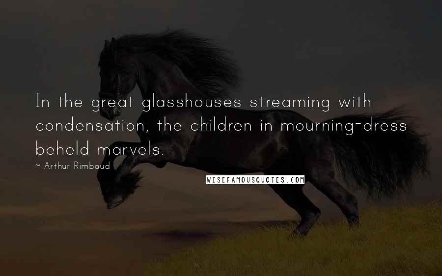 Arthur Rimbaud Quotes: In the great glasshouses streaming with condensation, the children in mourning-dress beheld marvels.