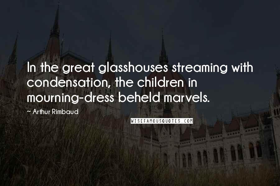 Arthur Rimbaud Quotes: In the great glasshouses streaming with condensation, the children in mourning-dress beheld marvels.