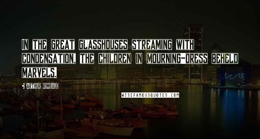 Arthur Rimbaud Quotes: In the great glasshouses streaming with condensation, the children in mourning-dress beheld marvels.