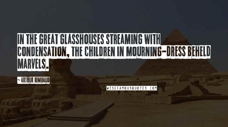 Arthur Rimbaud Quotes: In the great glasshouses streaming with condensation, the children in mourning-dress beheld marvels.