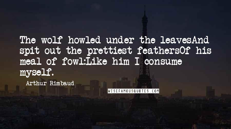 Arthur Rimbaud Quotes: The wolf howled under the leavesAnd spit out the prettiest feathersOf his meal of fowl:Like him I consume myself.