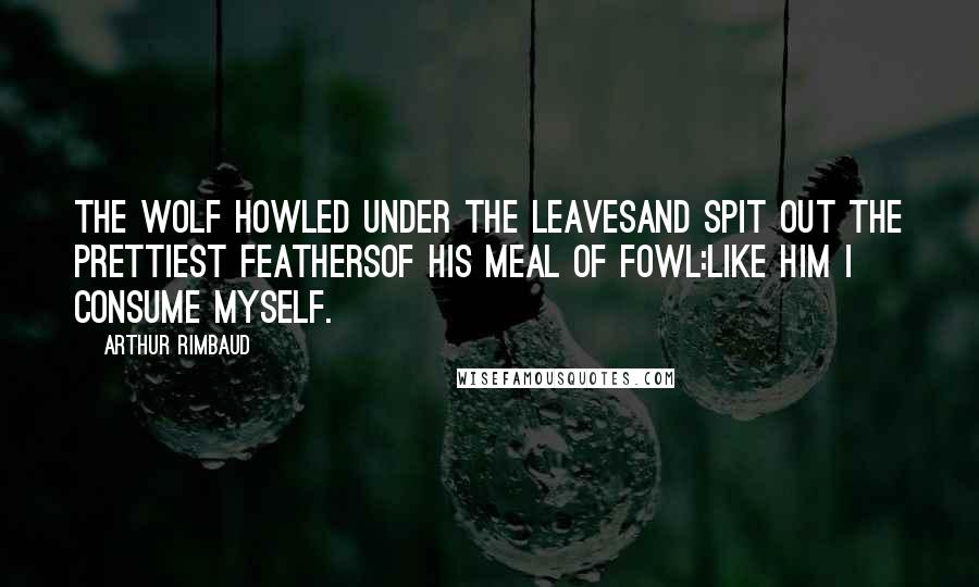 Arthur Rimbaud Quotes: The wolf howled under the leavesAnd spit out the prettiest feathersOf his meal of fowl:Like him I consume myself.