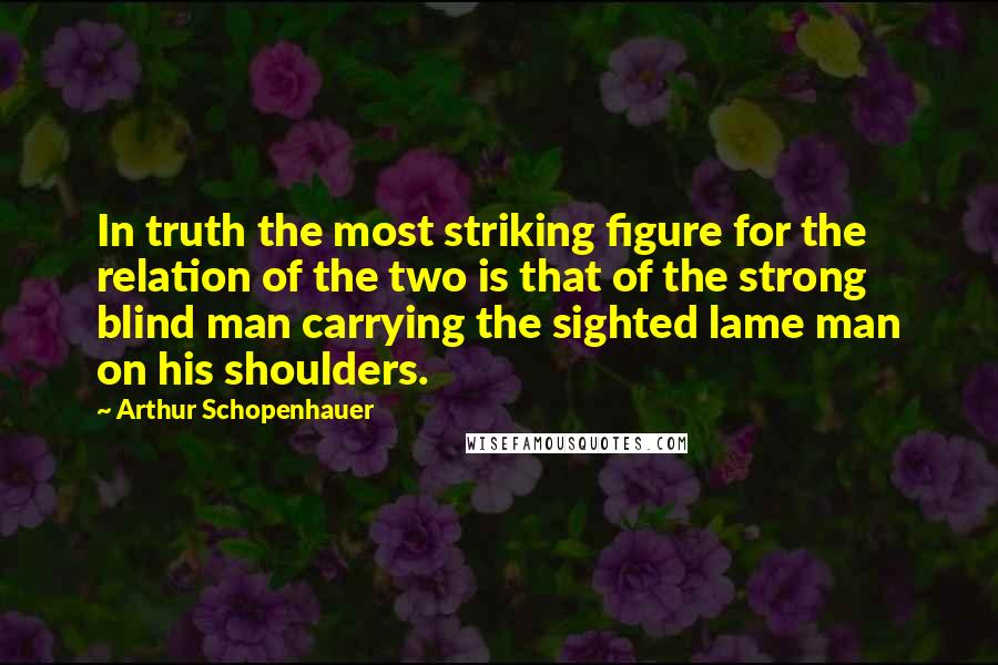Arthur Schopenhauer Quotes: In truth the most striking figure for the relation of the two is that of the strong blind man carrying the sighted lame man on his shoulders.