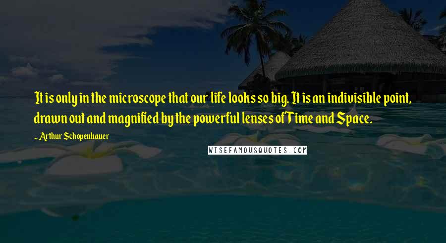 Arthur Schopenhauer Quotes: It is only in the microscope that our life looks so big. It is an indivisible point, drawn out and magnified by the powerful lenses of Time and Space.