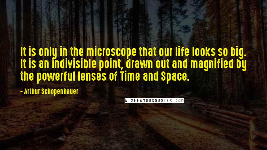 Arthur Schopenhauer Quotes: It is only in the microscope that our life looks so big. It is an indivisible point, drawn out and magnified by the powerful lenses of Time and Space.