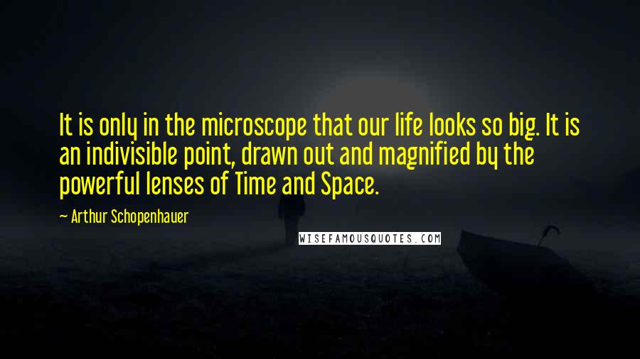 Arthur Schopenhauer Quotes: It is only in the microscope that our life looks so big. It is an indivisible point, drawn out and magnified by the powerful lenses of Time and Space.