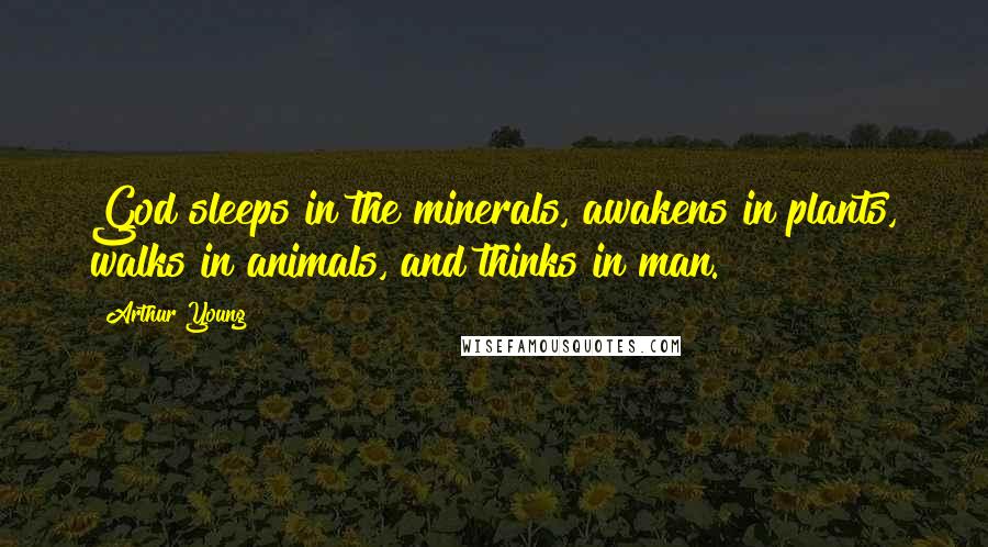 Arthur Young Quotes: God sleeps in the minerals, awakens in plants, walks in animals, and thinks in man.