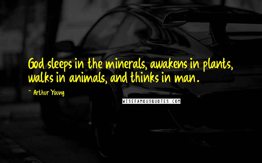 Arthur Young Quotes: God sleeps in the minerals, awakens in plants, walks in animals, and thinks in man.