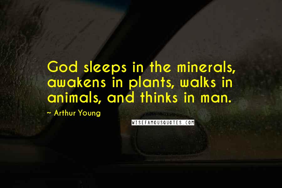 Arthur Young Quotes: God sleeps in the minerals, awakens in plants, walks in animals, and thinks in man.