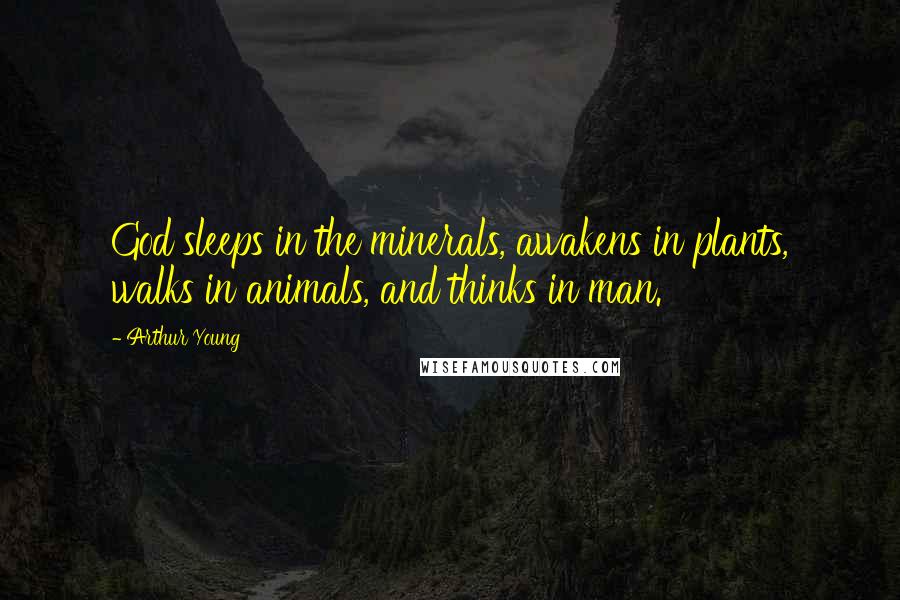 Arthur Young Quotes: God sleeps in the minerals, awakens in plants, walks in animals, and thinks in man.