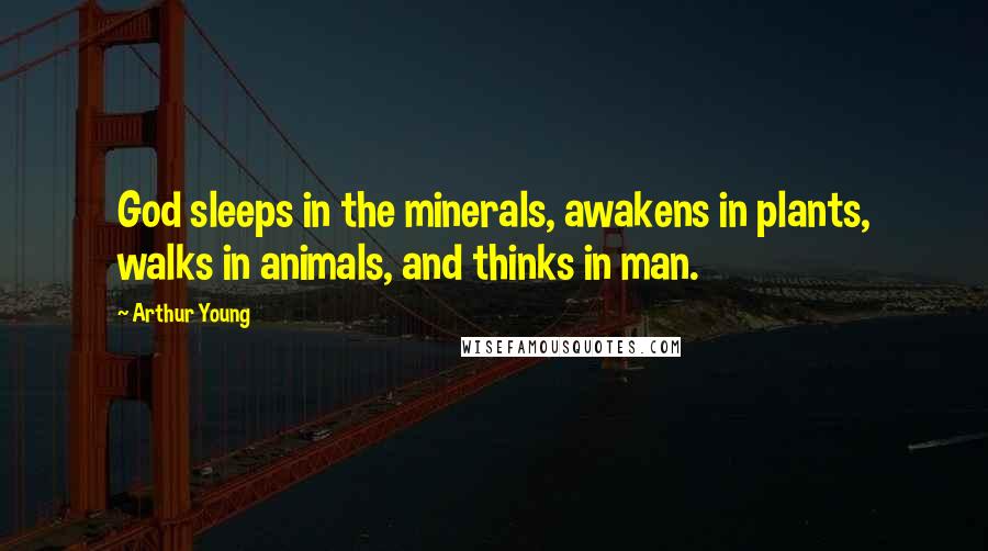 Arthur Young Quotes: God sleeps in the minerals, awakens in plants, walks in animals, and thinks in man.