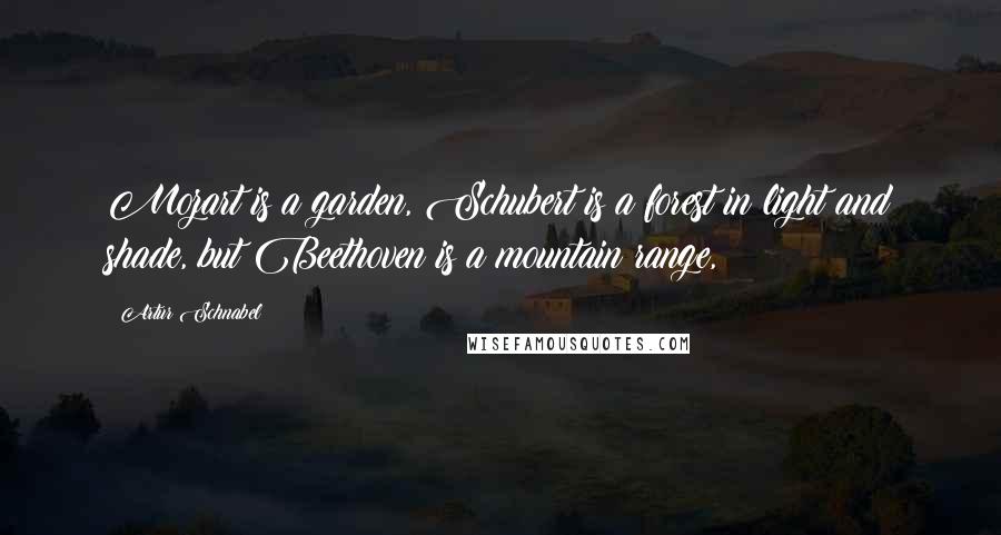 Artur Schnabel Quotes: Mozart is a garden, Schubert is a forest in light and shade, but Beethoven is a mountain range,