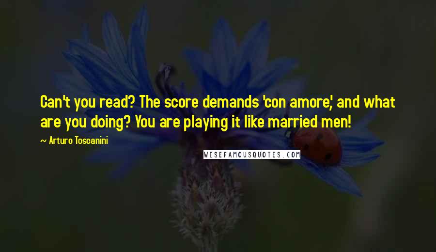 Arturo Toscanini Quotes: Can't you read? The score demands 'con amore', and what are you doing? You are playing it like married men!