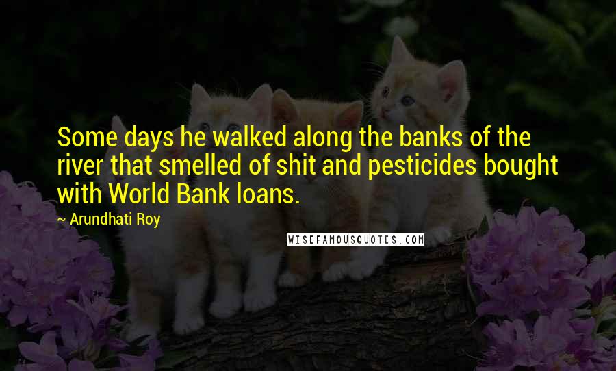Arundhati Roy Quotes: Some days he walked along the banks of the river that smelled of shit and pesticides bought with World Bank loans.