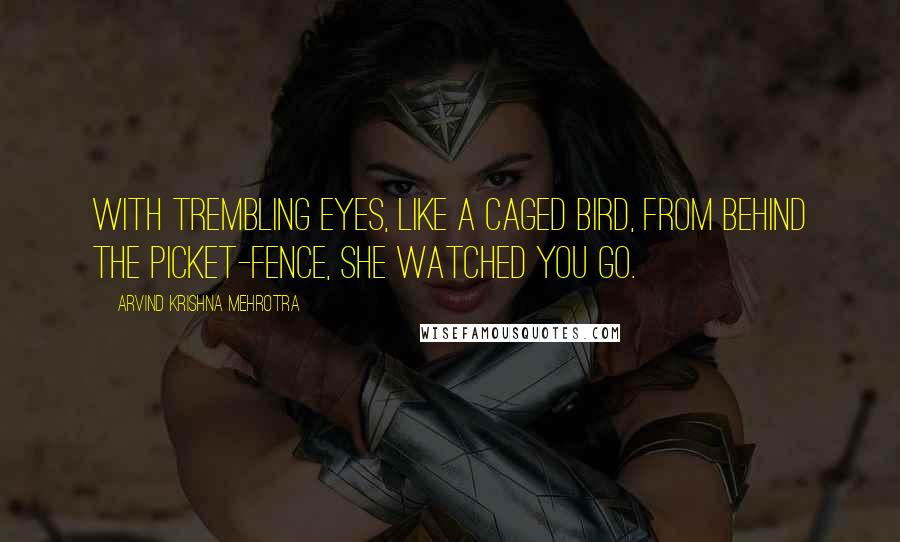 Arvind Krishna Mehrotra Quotes: With trembling eyes, Like a caged bird, From behind the picket-fence, She watched you go.