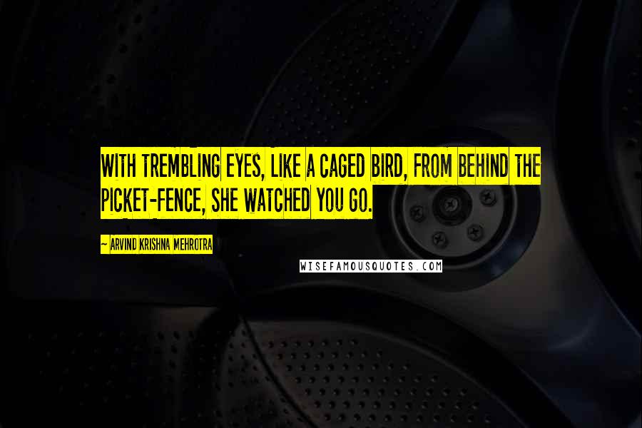 Arvind Krishna Mehrotra Quotes: With trembling eyes, Like a caged bird, From behind the picket-fence, She watched you go.