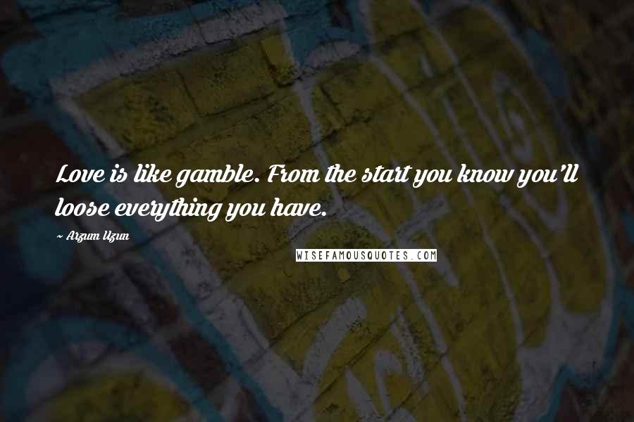 Arzum Uzun Quotes: Love is like gamble. From the start you know you'll loose everything you have.